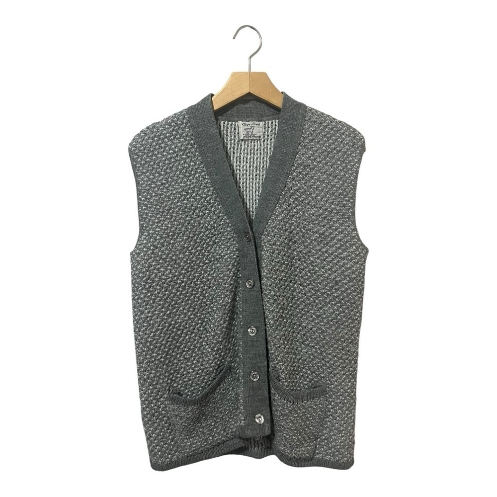 College Point Knit Cardigan Sweater Vest Women's Medium Large Grey Preppy